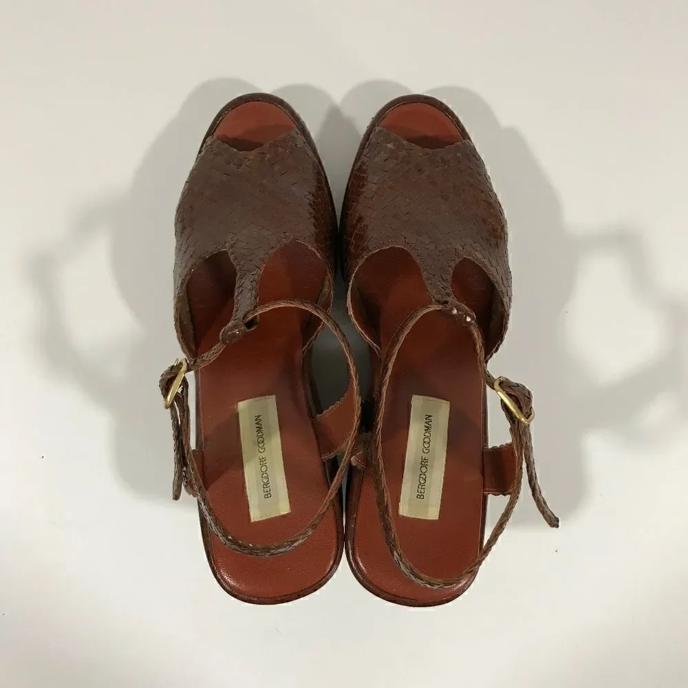 Pons Quintana Brn Woven T-Strap Peep-Toe Platforms